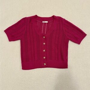 Sonoma Goods for Life Short Sleeve Crochet V-Neck Button Front Cardigan